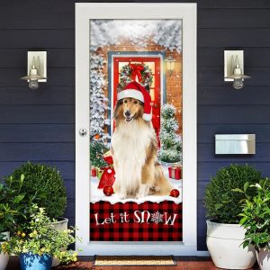 Rough Collie Mery Christmas Door Cover Unique Gifts Doorcover Holiday Decor 2