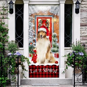 Rough Collie Mery Christmas Door Cover Unique Gifts Doorcover Holiday Decor 3