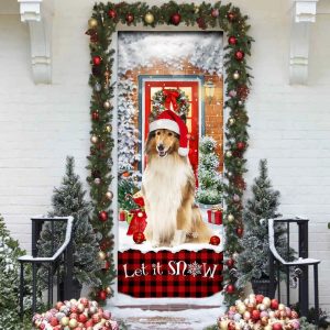 Rough Collie Mery Christmas Door Cover Unique Gifts Doorcover Holiday Decor 4