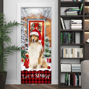 Rough Collie Mery Christmas Door Cover Unique Gifts Doorcover Holiday Decor 5