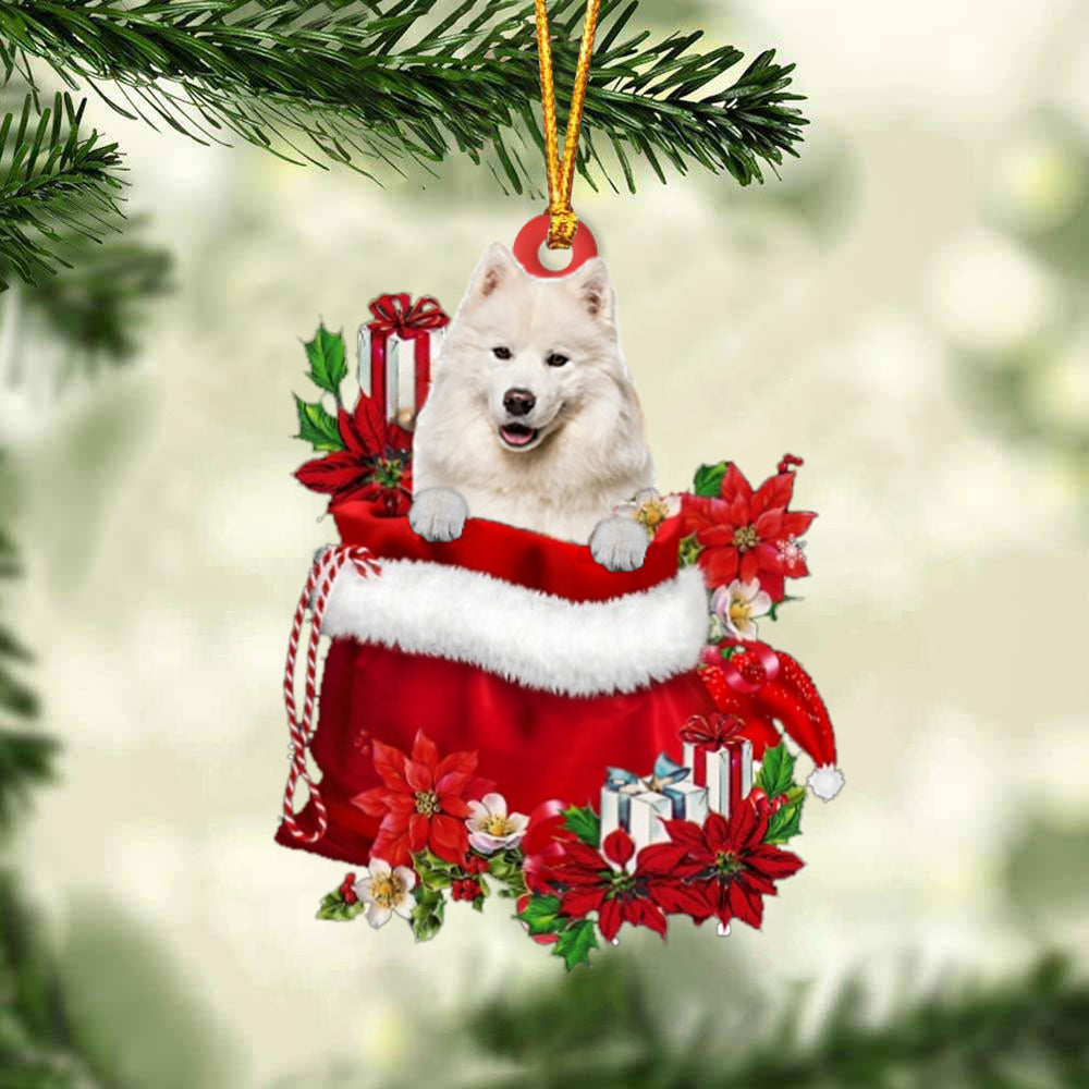 Samoyed In Gift Bag Christmas Ornament - Car Ornaments - Gift For Dog Lovers