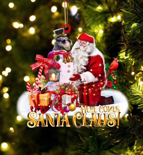 Schnauzer With Santa Clause Christmas Ornament – Car Ornaments – Gift For Dog Lovers