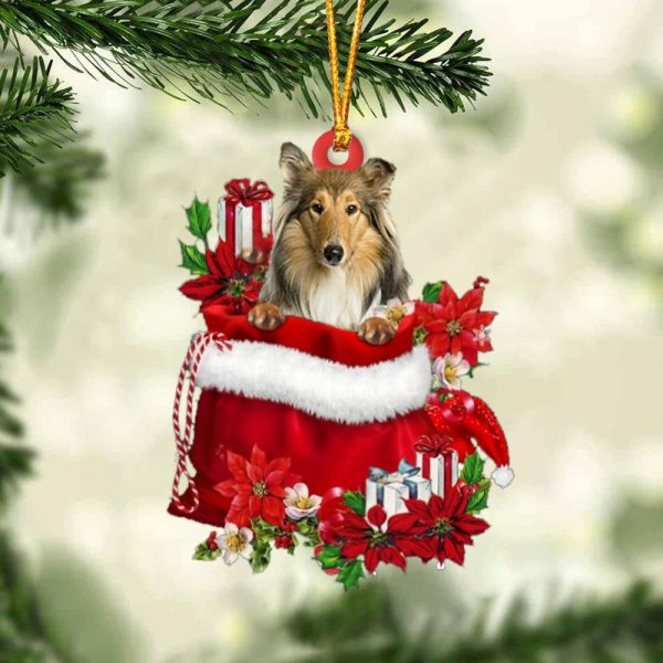 Scotch Collie In Gift Bag Christmas Ornament – Car Ornaments – Gift For Dog Lovers