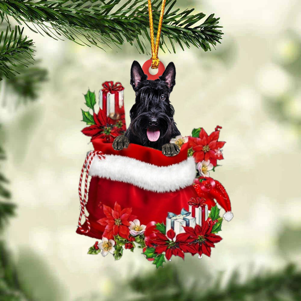 Scottish Terrier In Gift Bag Christmas Ornament - Car Ornaments - Gift For Dog Lovers