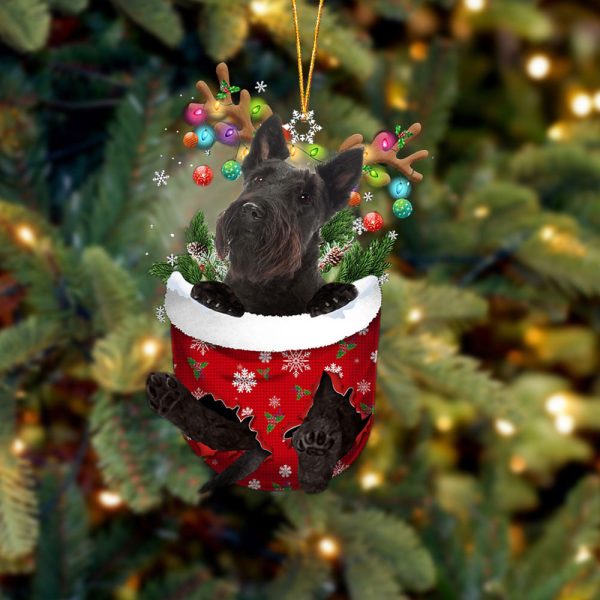 Scottish Terrier In Snow Pocket Christmas Ornament – Two Sided Christmas Plastic Hanging