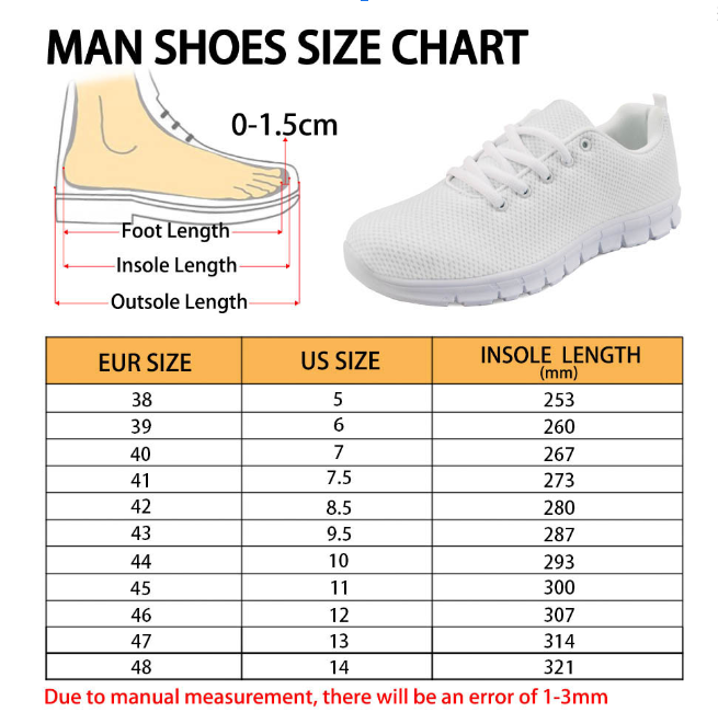 Sneaker size chart Furlidays