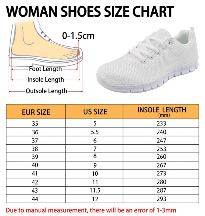 Sneaker size chart Furlidays Woman