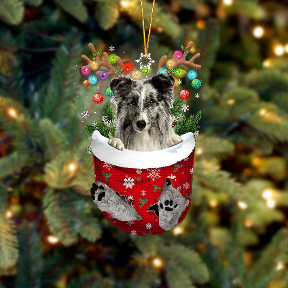 Shetland Sheepdog 1 In Snow Pocket Christmas Ornament - Two Sided Christmas Plastic Hanging
