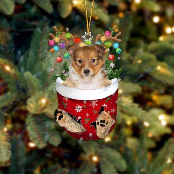 Shetland Sheepdog 2 In Snow Pocket Christmas Ornament – Two Sided Christmas Plastic Hanging