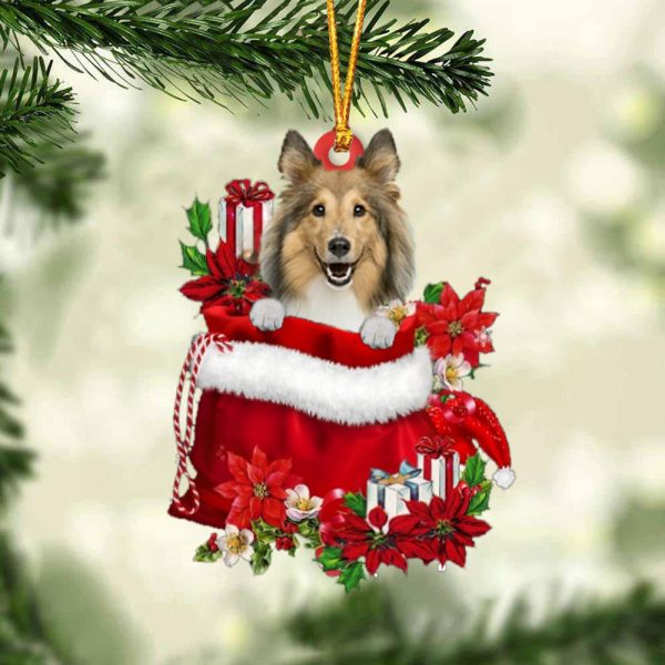 Shetland Sheepdog In Gift Bag Christmas Ornament – Car Ornaments – Gift For Dog Lovers