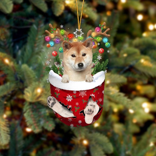 Shiba Inu 1 In Snow Pocket Christmas Ornament – Two Sided Christmas Plastic Hanging
