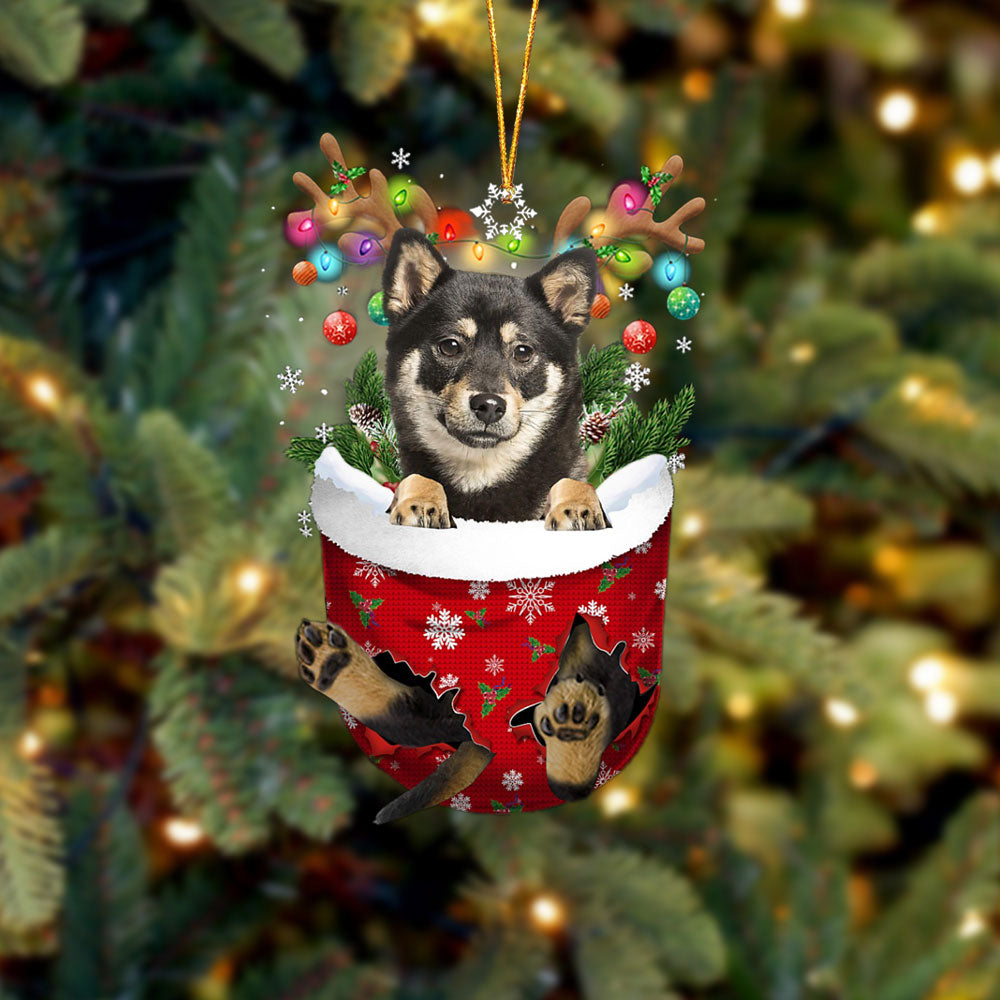 Shiba Inu 3 In Snow Pocket Christmas Ornament - Two Sided Christmas Plastic Hanging