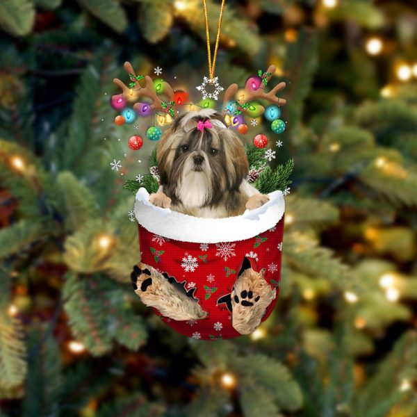 Shih Tzu 1 In Snow Pocket Christmas Ornament – Two Sided Christmas Plastic Hanging