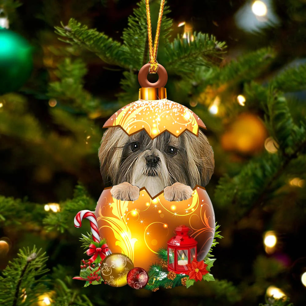 Shih Tzu In Golden Egg Christmas Ornament - Car Ornament - Unique Dog Gifts For Owners