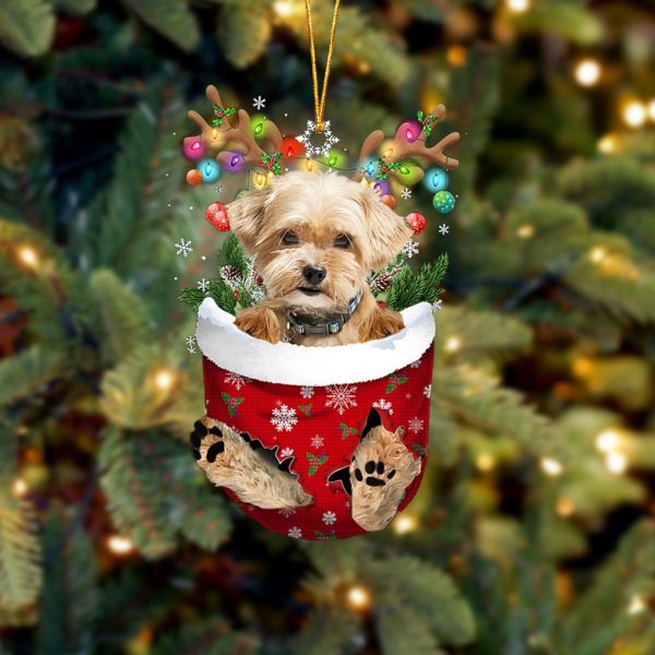 Shorkie In Snow Pocket Christmas Ornament – Two Sided Christmas Plastic Hanging