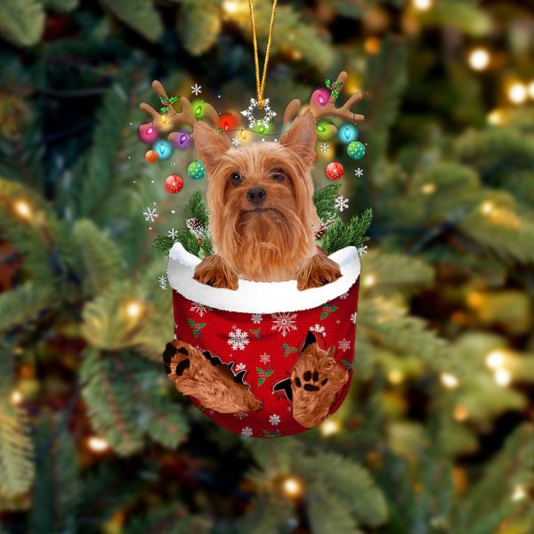 Silky Terrier In Snow Pocket Christmas Ornament – Two Sided Christmas Plastic Hanging