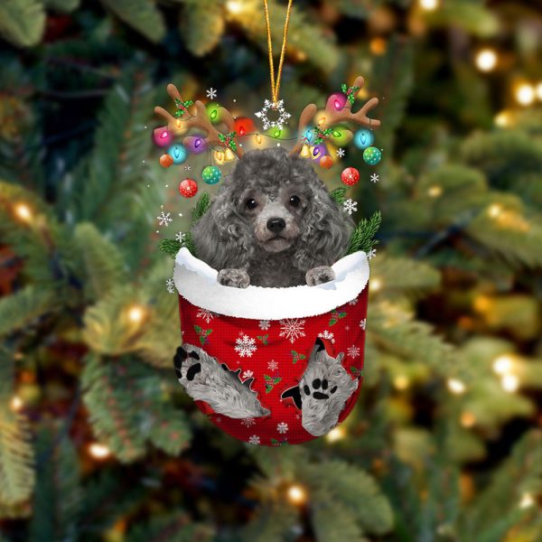 Silver Miniature Poodle In Snow Pocket Christmas Ornament – Two Sided Christmas Plastic Hanging
