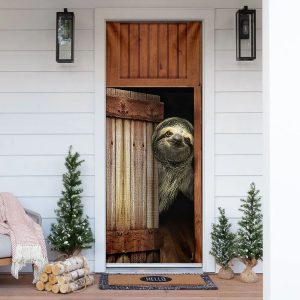 Sloth Vitage Wood Door Cover Unique Gifts Doorcover Holiday Decor 1