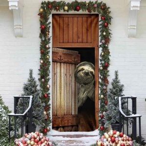 Sloth Vitage Wood Door Cover Unique Gifts Doorcover Holiday Decor 2
