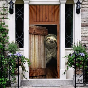Sloth Vitage Wood Door Cover Unique Gifts Doorcover Holiday Decor 3