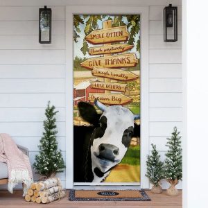 Smile Often Think Positively Laugh Loudly Cow Door Cover Unique Gifts Doorcover 1