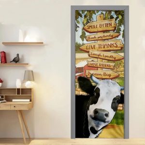 Smile Often Think Positively Laugh Loudly Cow Door Cover Unique Gifts Doorcover 4