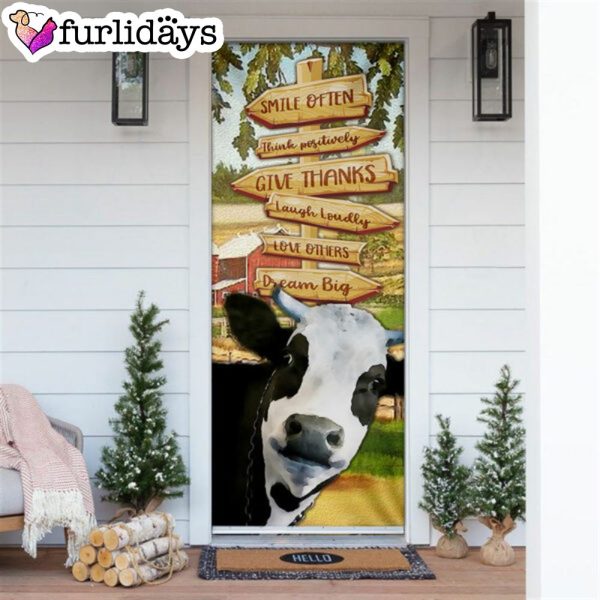 Smile Often Think Positively Laugh Loudly Cow Door Cover – Unique Gifts Doorcover