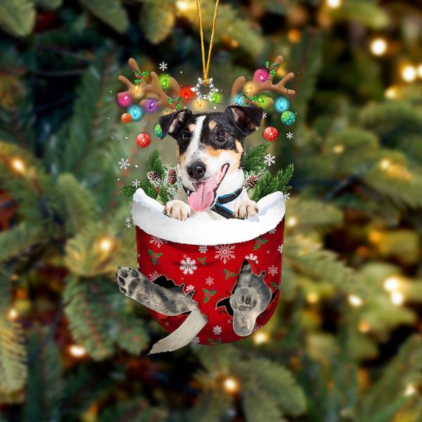 Smooth Fox Terrier In Snow Pocket Christmas Ornament – Two Sided Christmas Plastic Hanging