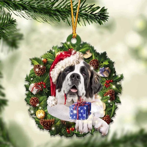 St. Bernard And Christmas Ornament – Acrylic Dog Ornament – Gifts For Dog Lovers