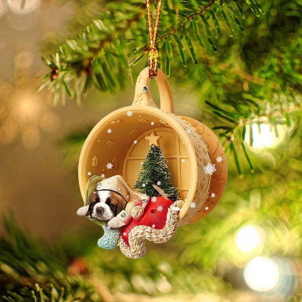 St. Bernard Sleeping In A Tiny Cup Christmas Holiday Two Sided Ornament – Best Gifts for Dog Lovers