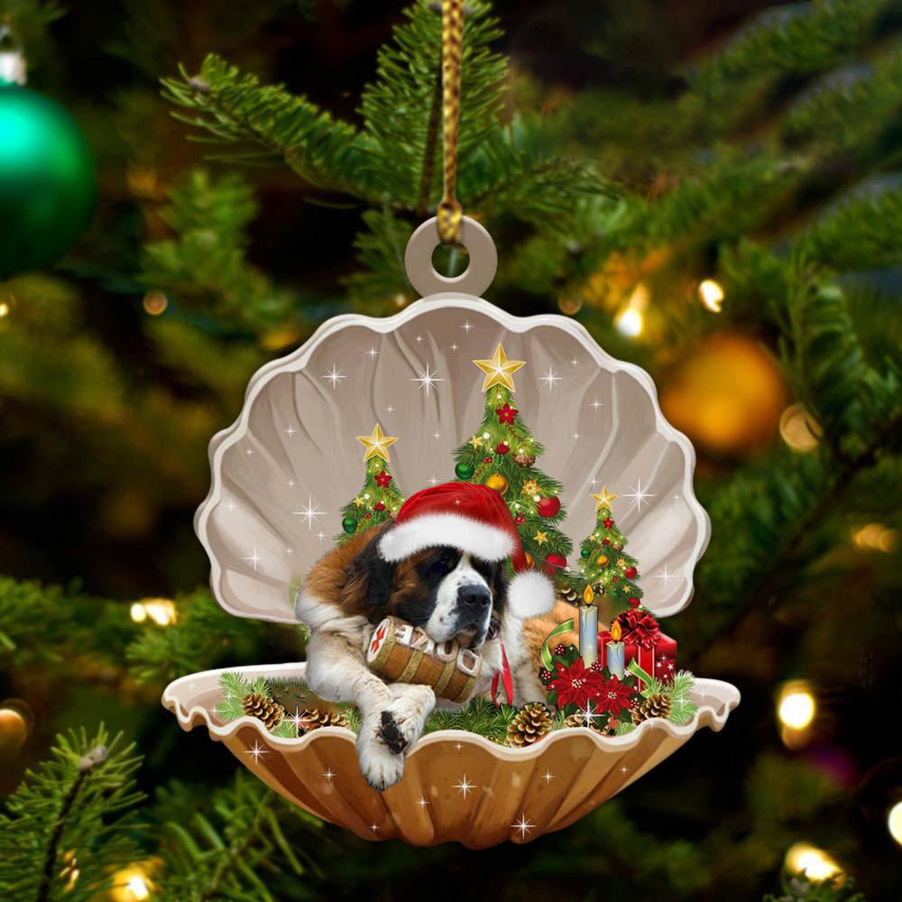 St Bernard - Sleeping Pearl in Christmas Two Sided Ornament - Christmas Ornaments For Dog Lovers