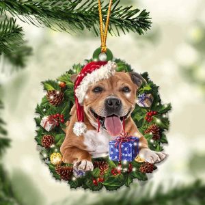 Staffordshire Bull Terrier And Christmas Ornament…