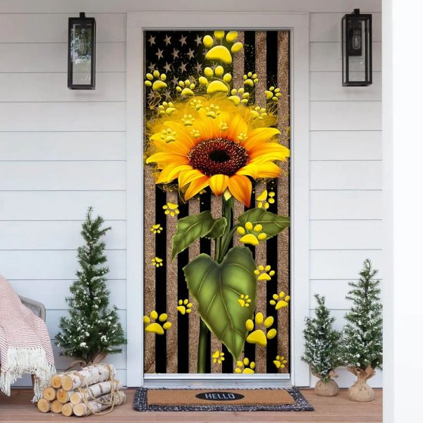Sunflower Dog Paw Door Cover – Xmas Outdoor Decoration – Gifts For Dog Lovers