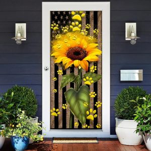 Sunflower Dog Paw Door Cover Xmas Outdoor Decoration Gifts For Dog Lovers 2