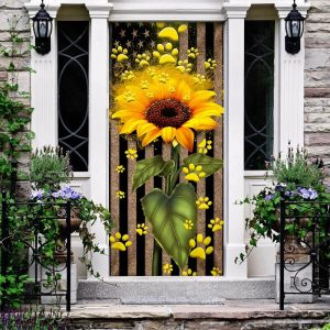 Sunflower Dog Paw Door Cover Xmas Outdoor Decoration Gifts For Dog Lovers 3