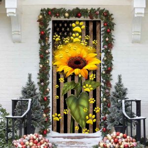 Sunflower Dog Paw Door Cover Xmas Outdoor Decoration Gifts For Dog Lovers 4