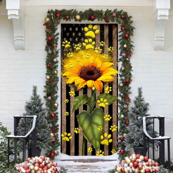 Sunflower Dog Paw Door Cover – Xmas Outdoor Decoration – Gifts For Dog Lovers