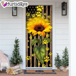 Sunflower Dog Paw Door Cover Xmas Outdoor Decoration Gifts For Dog Lovers 6