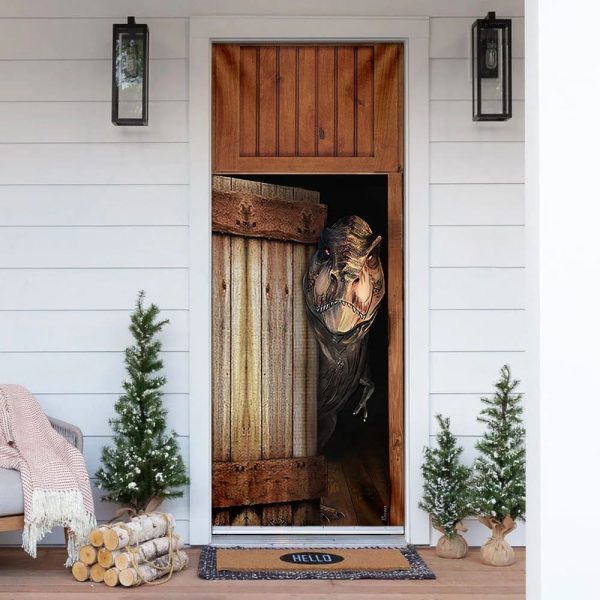 T-Rex Vintage Wood Door Cover – Unique Gifts Doorcover – Holiday Decor