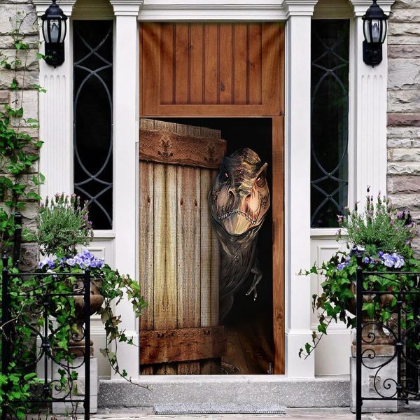 T-Rex Vintage Wood Door Cover – Unique Gifts Doorcover – Holiday Decor