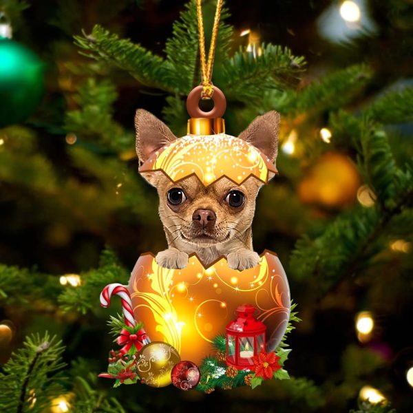 Tan Chihuahua In Golden Egg Christmas Ornament – Car Ornament – Unique Dog Gifts For Owners