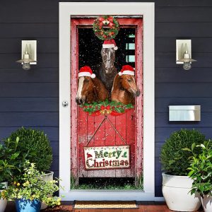 Three Horses In The Barn Door Cover Unique Gifts Doorcover Holiday Decor 2