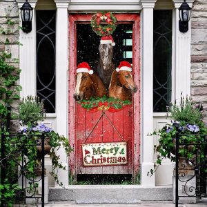 Three Horses In The Barn Door Cover Unique Gifts Doorcover Holiday Decor 3