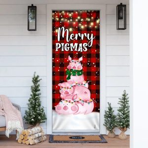 Three Pig Christmas Cattle Door Cover Merry Pigmas Unique Gifts Doorcover 1