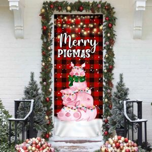 Three Pig Christmas Cattle Door Cover Merry Pigmas Unique Gifts Doorcover 3