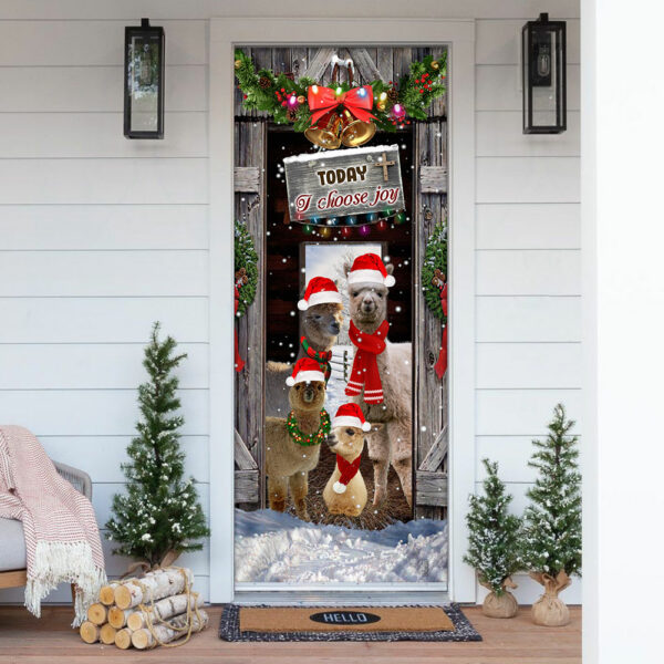 Today I Choose Joy Alpacas Farmhouse Door Cover – Front Door Christmas Cover – Christmas Outdoor Decoration