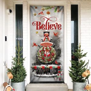 Train Christmas Believe Door Cover – Unique Gifts Doorcover – Christmas Gift For Friends