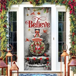 Train Christmas Believe Door Cover Unique Gifts Doorcover Christmas Gift For Friends 3