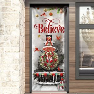 Train Christmas Believe Door Cover Unique Gifts Doorcover Christmas Gift For Friends 4
