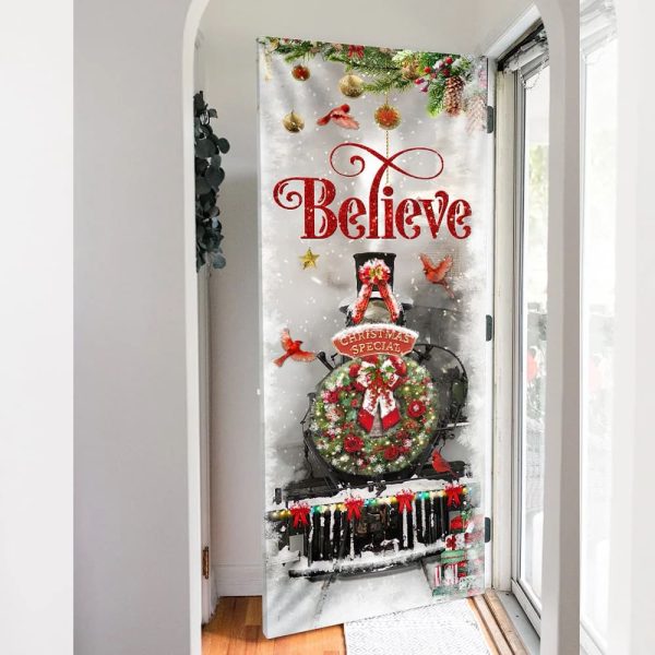 Train Christmas Believe Door Cover – Unique Gifts Doorcover – Christmas Gift For Friends